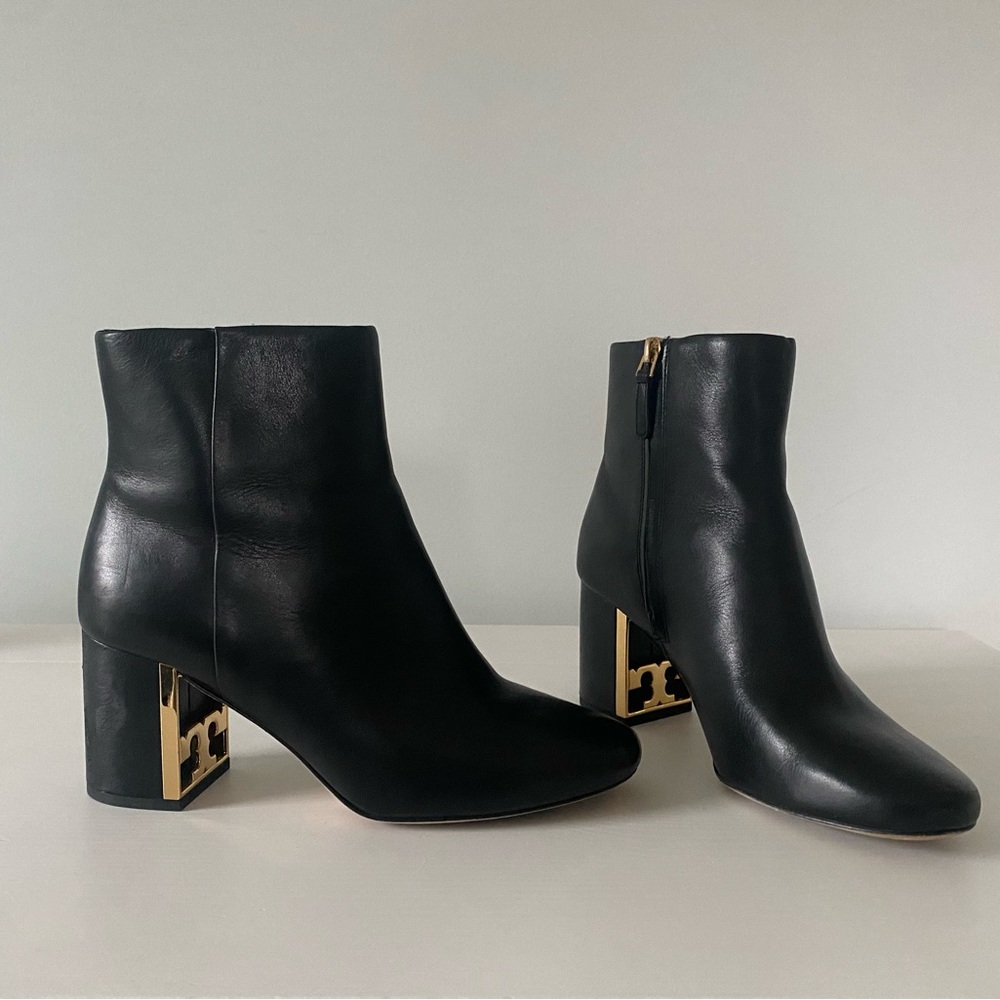 Tory Burch Black Heeled Booties (7.5) with Gold Accent